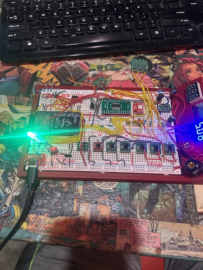Full breadboard controller stack with displays and sensors